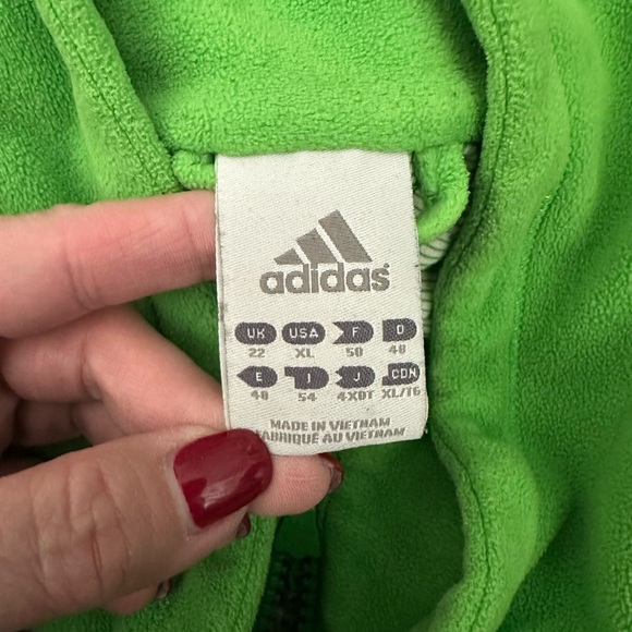 ADIDAS Size XL Bright Green Cozy Fleece Zip Up Jacket - Picture 3 of 9